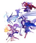  3girls absurdres armor barefoot blue_eyes blue_hair book cape dragon falchion_(fire_emblem) female_my_unit_(fire_emblem:_kakusei) female_my_unit_(fire_emblem_if) fire_emblem fire_emblem:_akatsuki_no_megami fire_emblem:_fuuin_no_tsurugi fire_emblem:_kakusei fire_emblem:_monshou_no_nazo fire_emblem:_souen_no_kiseki fire_emblem_if gloves hairband headband highres ike long_hair lucina male_my_unit_(fire_emblem_if) marth multiple_boys multiple_girls my_unit_(fire_emblem:_kakusei) my_unit_(fire_emblem_if) pointy_ears ragnell red_eyes red_hair robe roy_(fire_emblem) short_hair smile super_smash_bros. sword tiara twintails weapon white_background white_hair 