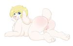  anthro anus blonde_hair blue_eyes breasts female hair kittyshy lagomorph looking_at_viewer lying mammal pussy rabbit side_boob solo whiskers 