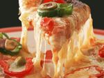  black_background blur blurry cheese cheese_trail commentary_request depth_of_field derivative_work food green_pepper mr_m no_humans olive pepper pizza plate realistic red_pepper slice_of_pizza tomato 