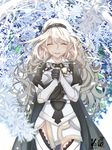  armor blush cape closed_eyes female_my_unit_(fire_emblem_if) fire_emblem fire_emblem_if hairband highres kero_sweet long_hair my_unit_(fire_emblem_if) pointy_ears smile solo tears white_hair 