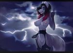  anthro breasts canine cloud female garter ghostli lightning looking_at_viewer mammal nipples pussy smile solo standing wide_hips 