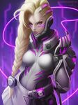  alternate_costume alternate_hairstyle asymmetrical_hair augmented_sombra blonde_hair highres lolliedrop looking_at_viewer md5_mismatch overwatch purple_eyes smile sombra_(overwatch) undercut upper_body 