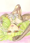  artist_request breasts dress emeraude_(tales_of_graces) green_hair hair_ornament long_hair lying tales_of_(series) tales_of_graces yellow_eyes 