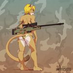  blonde_hair clothing cougar feline female gun hair mammal panties ranged_weapon rifle solo stoopix underwear weapon 