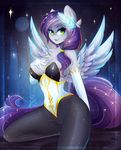  anthro breasts cutie_mark equine eyelashes fan_character feathered_wings feathers fur green_eyes grey_feathers grey_fur kneeling koveliana mammal my_little_pony pegasus smile wide_hips wings 