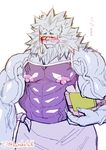  abs anthro biceps blush bucket claws cloth clothing erect_nipples eyewear feline fur hatake huge_muscles japanese japanese_text male mammal monocle muscular nipples pecs shirt snout snow_(tas) solo tank_top text tokyo_afterschool_summoners translation_request triceps vein veiny_muscles wooden_bucket 