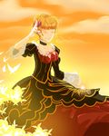  beatrice blonde_hair bow breasts bug butterfly cleavage dress highres insect medium_breasts mimoza pink_bow solo umineko_no_naku_koro_ni 