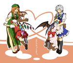  bad_id bad_pixiv_id bare_legs bat_wings black_legwear blonde_hair blood blue_hair braid comforting flandre_scarlet glomp hat heart heart_of_string height_difference hong_meiling hug izayoi_sakuya kneehighs maid mary_janes multiple_girls orange_hair pain petting red_eyes remilia_scarlet shoes short_hair side_ponytail side_slit silver_hair touhou twin_braids vitaminlemon wings 