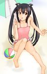  :p animal_ears bad_anatomy bad_feet bad_id bad_pixiv_id ball barefoot beachball black_hair blue_eyes casual_one-piece_swimsuit cat_ears flat_chest food k-on! kasumi_seiki long_hair nakano_azusa one-piece_swimsuit pink_swimsuit popsicle solo swimsuit tongue tongue_out twintails umbrella 