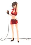  armpits bad_id bad_pixiv_id belt breasts brown_hair cleavage crop_top fingerless_gloves gloves high_heels highres kanako_(s.lips) large_breasts meiko microphone midriff red shoes short_hair skirt smile solo vocaloid 