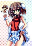  apron bad_id bad_pixiv_id baka_to_test_to_shoukanjuu brown_hair bun_cover china_dress chinese_clothes double_bun dress dual_persona green_eyes kinoshita_hideyoshi kurou_(quadruple_zero) minigirl otoko_no_ko short_hair waitress wrist_cuffs 