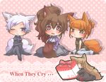  animal_ears azuki_(lizzy) blonde_hair brown_hair dress kemonomimi_mode multiple_girls ponytail silver_hair tail umineko_no_naku_koro_ni ushiromiya_eva ushiromiya_kyrie ushiromiya_natsuhi ushiromiya_rosa 