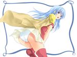  ass blue_hair cape eirika fire_emblem fire_emblem:_seima_no_kouseki konimaru long_hair looking_back open_mouth panties pantyshot skirt solo trefoil underwear upskirt white_panties wind wind_lift 