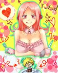  1girl aru_(artist) bad_id bad_pixiv_id bare_shoulders blonde_hair breasts charlotte_(pandora_hearts) choker cleavage flower fork gloves hair_flower hair_ornament heart knife large_breasts long_hair oz_vessalius pandora_hearts pink_eyes pink_hair rope rose tongue wrist_cuffs 