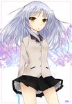  angel_beats! artist_request grey_hair school_uniform skirt solo tenshi_(angel_beats!) wind wind_lift yellow_eyes 