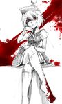  blood crossed_legs face feet harusame_(unmei_no_ikasumi) hat lunasa_prismriver monochrome red_eyes sitting sketch socks solo spot_color touhou 