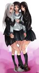  ga-rei ga-rei_zero girl_sandwich hug isayama_mei isayama_yomi legs mochako_(motyako) multiple_girls sandwiched school_uniform tsuchimiya_kagura yuri 