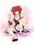  breasts cleavage fujino_ichi gourd hair_bobbles hair_ornament large_breasts legs onozuka_komachi red_eyes red_hair sandals short_hair solo tabi touhou two_side_up 