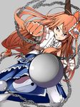  ball chain fk foreshortening hands horns ibuki_suika orange_hair simple_background solo touhou 