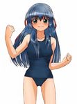  bad_id bad_pixiv_id bangs blue_hair blue_swimsuit blush breasts clenched_hand closed_mouth collarbone cowboy_shot eyebrows_visible_through_hair galaxy_angel green_eyes hair_ribbon hand_up karasuma_chitose long_hair looking_at_viewer medium_breasts nyama one-piece_swimsuit outstretched_hand red_ribbon ribbon school_swimsuit sidelocks simple_background smile solo swimsuit white_background 