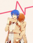  angel_beats! bad_id bad_pixiv_id blue_hair brown_hair hinata_(angel_beats!) hug hug_from_behind male_focus multiple_boys otonashi_(angel_beats!) school_uniform tayako yaoi 