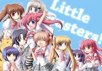  :d ^_^ ^o^ ahoge blonde_hair blue_background blue_eyes bow bowtie closed_eyes futaki_kanata hairband hands_clasped kamikita_komari kurugaya_yuiko little_busters! multiple_girls natsume_rin nishizono_mio noumi_kudryavka open_mouth own_hands_together pink_bow ponytail red_bow red_eyes red_neckwear ryuuga_nanamaru saigusa_haruka sasasegawa_sasami school_uniform short_hair sidelocks simple_background smile tokido_saya twintails upper_body 