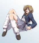  blazer blush brown_eyes brown_hair extra faith_(sbi) jacket k-on! legs long_hair loose_socks open_mouth ribbon school_uniform shoes skirt socks solo tachibana_himeko uwabaki 