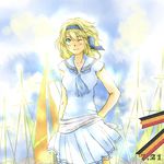  axis_powers_hetalia bad_id bad_pixiv_id belgium_(hetalia) birthday blonde_hair blue_hairband blush boat dress green_eyes hair_ribbon hairband jewelry kogomi necklace one_eye_closed pearl pleated_skirt ribbon sailboat skirt solo watercraft 