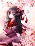  absurdres ahoge black_hair bow hair_bow highres japanese_clothes kimono nishiwaki_yuuri original petals shawl solo wings yellow_eyes 