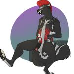  anthro balls bambii_dog bottomless clothed clothing half-erect humanoid_penis jacket looking_at_viewer male mammal mohawk penis pubes skunk smile solo uncut 