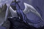  chromamancer claws detailed_background dragon feathered_dragon feathered_wings feathers feral horn solo standing white_feathers wings 