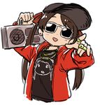  alternate_costume boombox jacket jewelry kantai_collection long_hair mikuma_(kantai_collection) mizuno_(okn66) necklace ring shirt simple_background solo sunglasses t-shirt twintails white_background 