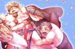  abs anthro belt biceps body_hair canine cape chest_hair cloth clothing duo erect_nipples food fur gloves hatake headband horkeukamui huge_muscles human knife male mammal muscular nipples overweight pecs quads size_difference smile tokyo_afterschool_summoners triceps vein veiny_muscles 