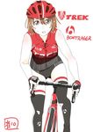  bicycle bicycle_helmet boyshorts brown_eyes brown_hair fingerless_gloves gloves ground_vehicle helmet highres kengo original riding short_hair sleeveless solo sportswear sweat thighhighs white_background zettai_ryouiki 