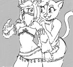  2_tails akunim belly_dancer clothing feline female grey_background hair invalid_tag janus_tangarian lag latchkey_kingdom mammal midriff multi_tail simple_background skirt smile unsure willa_dragonfly young yuman 