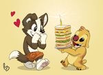  &lt;3 2016 3_toes 4_fingers 4_toes alien anthro birthday black_eyes black_nose border_collie brown_fur candle canine cheek_tuft chest_tuft clothing collie digital_drawing_(artwork) digital_media_(artwork) disney dog duo experiment_(species) fluffy fluffy_tail food fur gold_fur happy head_tuft lilo_and_stitch male mammal no_sclera open_mouth open_smile pandapaco plate raised_eyebrows red_nose reuben sandwich_(food) shorts signature simple_background small_tail smile toes tuft white_fur 