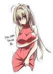  amagi_brilliant_park antenna_hair bangs blush bow breast_hold breasts brown_eyes brown_hair hair_bow large_breasts long_hair looking_at_viewer meme_attire namuru ponytail ribbed_sweater sento_isuzu sleeveless sleeveless_turtleneck solo sweater turtleneck virgin_killer_sweater 