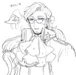  cravat facial_hair gen_7_pokemon glasses hair_tie long_hair looking_at_viewer male_focus monochrome personification pokemon pokemon_(creature) ponytail primarina shioya_(soooooolt) sketch solo spot_color stubble upper_body very_long_hair 