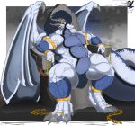  2019 4_fingers abs absurd_res anthro athletic barazoku beckoning belly biceps big_feet big_horns big_muscles big_tail blue_feathers blue_skin bracelet broad_shoulders chain chained chair cl&eacute;iron claws clerian digital_media_(artwork) dragon feathers feet front_view hair hi_res horn huge_muscles huge_tail inviting jewelry long_hair long_tail looking_at_viewer male manly markings musclegut muscular muscular_male muscular_thighs navel nude overweight overweight_male pecs pose quads red_eyes scales scalie seductive sharp_claws sitting solo straps teeth text thick_tail thick_thighs throne triceps vein white_skin wide_hips wings 