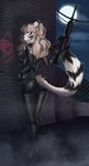  aimi anthro braided_hair clothed clothing detailed_background feline female fur gun hair holding_object holding_weapon mammal moon night orange_eyes outside ranged_weapon sky solo standing star starry_sky tiger weapon white_fur 