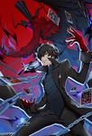  amamiya_ren arsene_(persona_5) black_hair chain fire gloves hat looking_at_viewer male_focus mask persona persona_5 smile solo top_hat wings yume_ou 