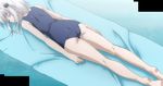  1girl ass cat_hair_ornament eyes_closed hair_ornament hairclip high_school_dxd lying school_swimsuit short_hair silver_hair solo stitched swimsuit tagme toujou_koneko towel 