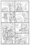  &gt;_&lt; 2girls angry bbb_(friskuser) blank_eyes book bow box braid check_translation clenched_teeth cloak closed_eyes comic commentary formal glasses gloves greyscale hair_bow hand_behind_head highres holding holding_book hood hood_down hooded_cloak jacket long_hair long_sleeves meteora_osterreich mirror monochrome multiple_girls necktie one_eye_closed open_box opening pants pointer re:creators reaching_out restrained robe selesia_upitiria sharp_teeth short_hair suit surprised sweatdrop teeth translation_request twin_braids 