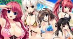  animal_print bikini black_hair blue_bikini blue_eyes braid brown_hair green_eyes hairband halter_top halterneck hands_on_own_cheeks hands_on_own_face harugasaki_kanau haruru_minamo_ni! hatagami_mei ibuki_asumi index_finger_raised leaning_forward long_hair looking_at_viewer matsufusa_ema multiple_girls navel official_art open_mouth pink_bikini pink_hair polka_dot polka_dot_bikini ponytail red_eyes shintarou side-tie_bikini side_braid sidelocks smile swimsuit tiger_print twin_braids twintails white_hair yamagami_miori yellow_eyes 