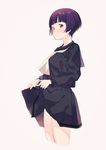  black_serafuku eromanga_sensei highres nonokuro purple_hair school_uniform senju_muramasa serafuku short_hair skirt skirt_lift 