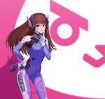 2017 acronym alternate_eye_color animal_print artist_name bangs blue_bodysuit blue_eyes blunt_bangs bodysuit boots bracer breasts breasts_apart brown_hair bunny_print charm_(object) closed_mouth covered_navel cowboy_shot d.va_(overwatch) dated eyelashes facepaint facial_mark finger_to_cheek gloves gun hand_on_hip hand_up handgun headphones highres holding holding_gun holding_weapon index_finger_raised legs_apart long_hair looking_at_viewer medium_breasts overwatch pauldrons pilot_suit pink_lips qc_pan ribbed_bodysuit shoulder_pads skin_tight smile solo standing thigh_boots thigh_strap thighhighs turtleneck weapon whisker_markings white_footwear white_gloves 