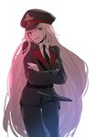  belt blonde_hair cape cosplay crossed_arms fate/apocrypha fate/grand_order fate_(series) gloves hat jeanne_d'arc_(alter)_(fate) jeanne_d'arc_(fate)_(all) knife long_hair long_sleeves looking_at_viewer military military_hat military_uniform necktie smile sushimaro tsurime uniform very_long_hair white_gloves yellow_eyes 