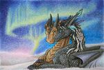  ambiguous_gender blue_eyes detailed_background dragon duo feral horn membranous_wings samantha-dragon smile smooth_horn traditional_media_(artwork) wings 