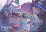  artist_name bird blue_eyes breasts castle character_name feathers food fruit gem gloves hat highres light_brown_hair love_live! love_live!_sunshine!! mandarin_orange market medium_breasts owl regition short_hair signature watanabe_you wizard wizard_hat 