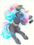  changeling eyelashes eyes_closed female feral hair headphones hooves koveliana lying my_little_pony solo tears white_hair 